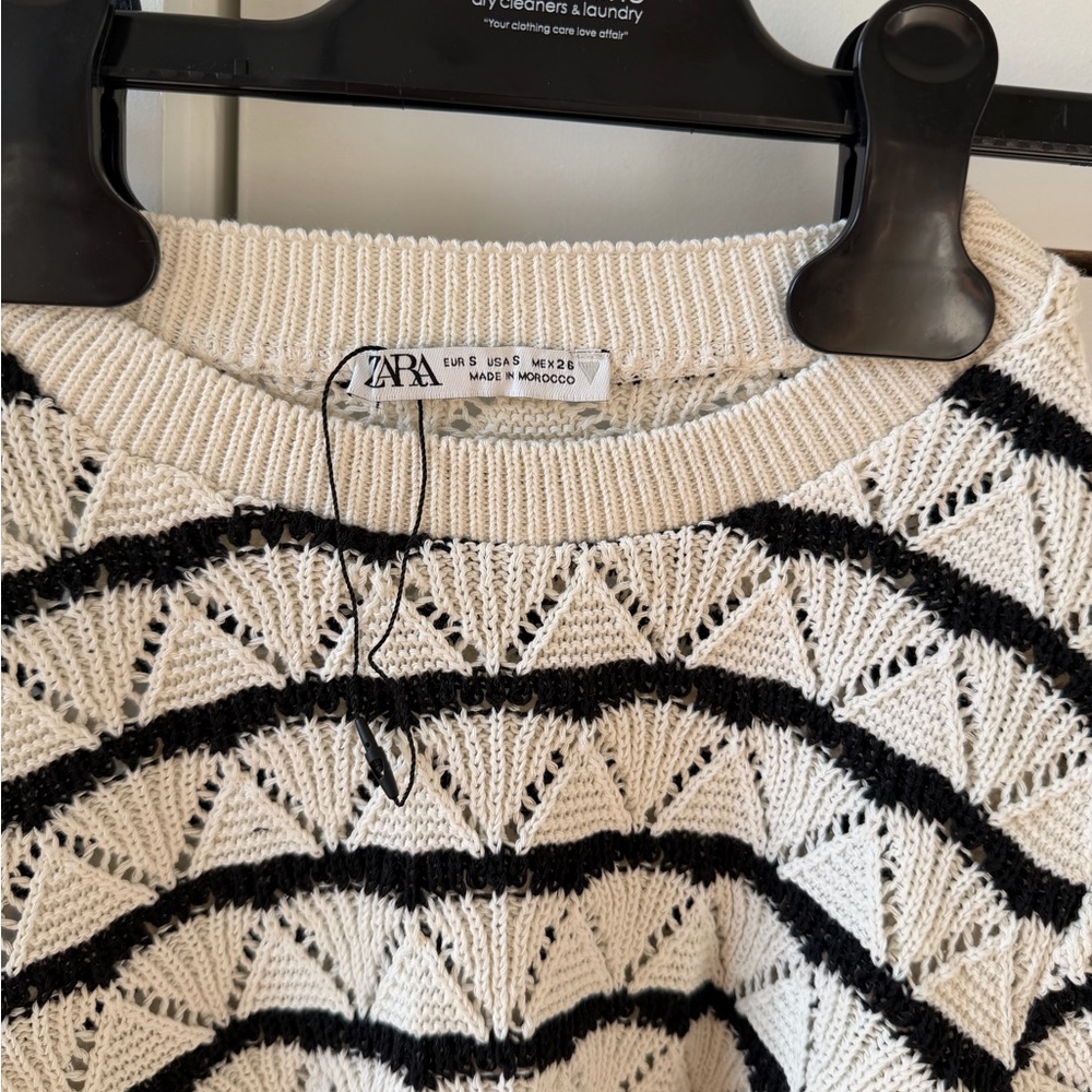 ZARA Knit Matching Set – Cream & Black Crochet Top + Shorts Co-Ord - Picture 3 of 6